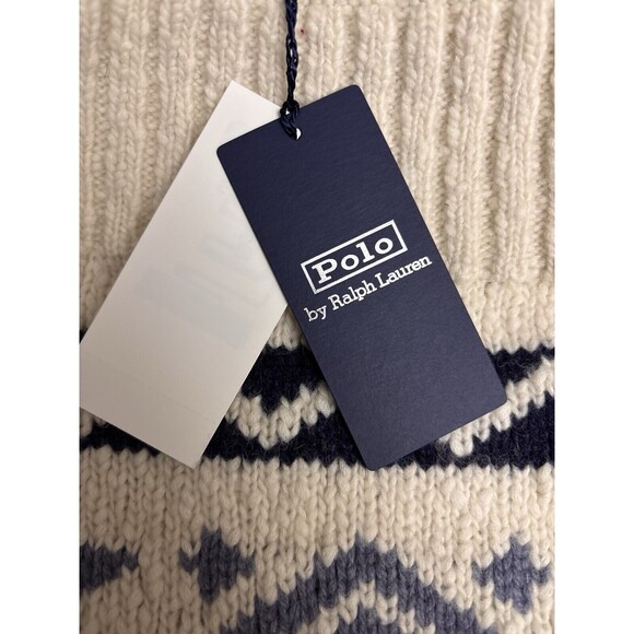 Polo Ralph Lauren Women’s Intarsia Wool-Blend Sweater Cream Blue Multi Large New - Picture 4 of 6